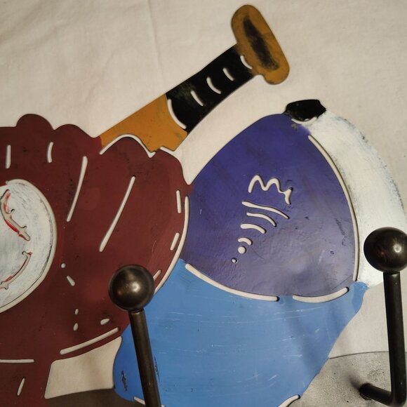 Baseball Wall Hook Rack Metal Baseball Glove Bat Helmet Decor Boys Room 4 Hooks - Picture 4 of 16